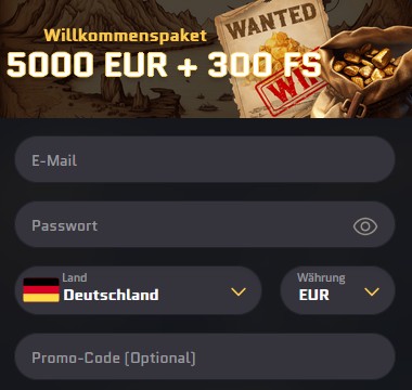 Wanted Win Casino Registrierung