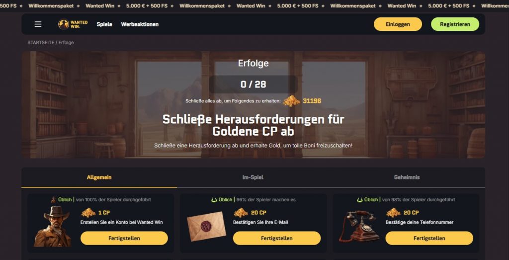 Wanted Win BonusShop zum Eintauschen von Comppoints gegen Boni und Freispiele