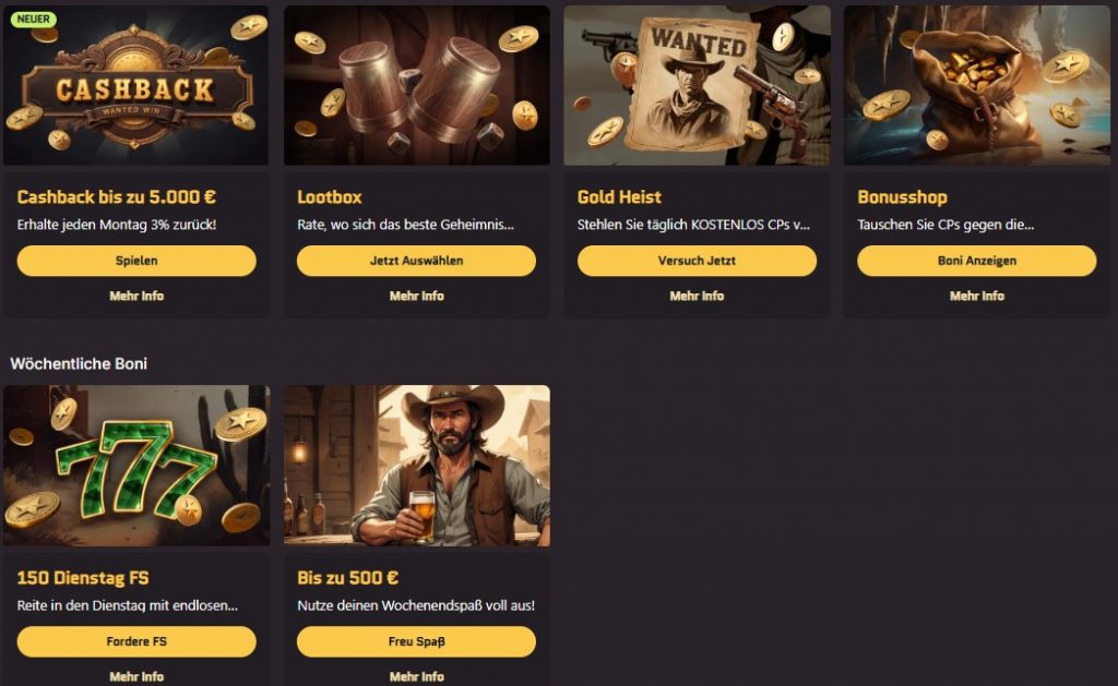 Wanted Win Casino Promotionen mit Cashback Freispielen und Bonusangeboten